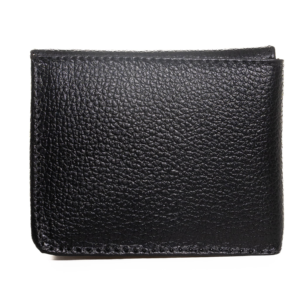 Carteira masculina Constantino em couro preto vista traseira com costura detalhada